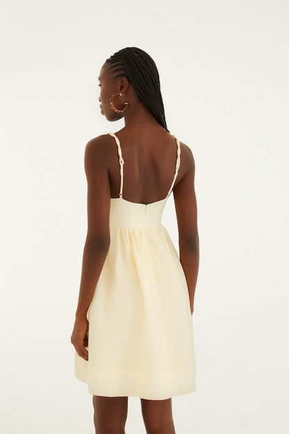 Farm Rio Coconut Tree Embroidered Mini Dress in Sand