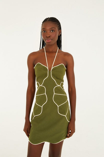 Farm Rio Green Wavy Cutouts Mini Dress