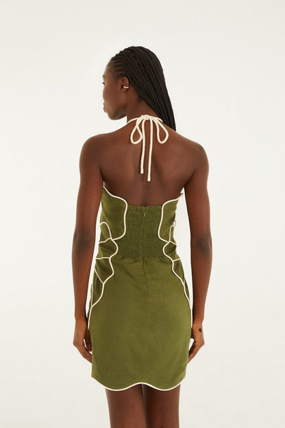 Farm Rio Green Wavy Cutouts Mini Dress