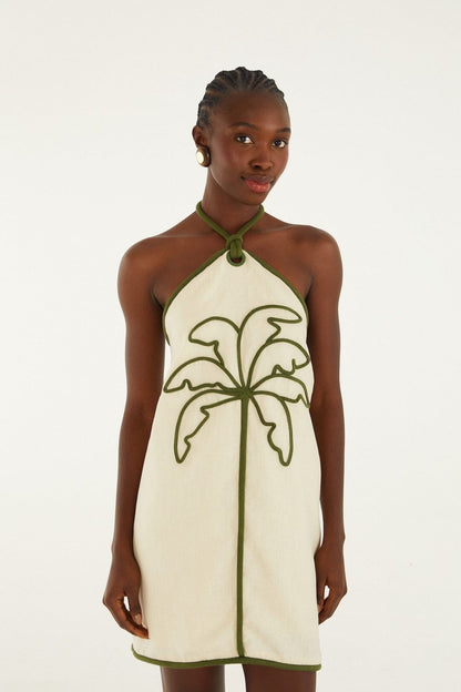 Farm Rio Sand Coconut Sleeveless Linen Mini Dress in Sand