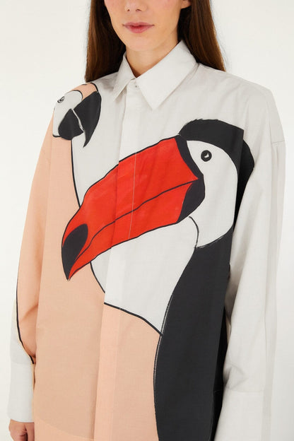 Farm Rio Graphic Birds Shirt in Blush Pink