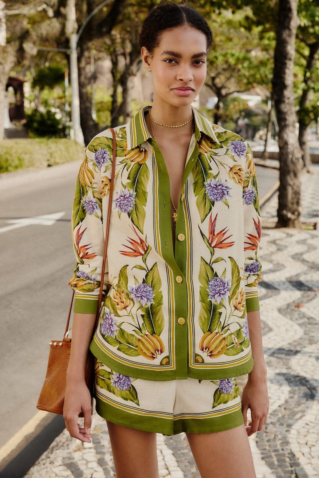 Farm Rio Shirt in Tropical Scarf Sand