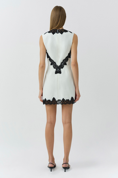 Simkhai Minna Cotton Faille Lace Mini Dress in Ivory Multi