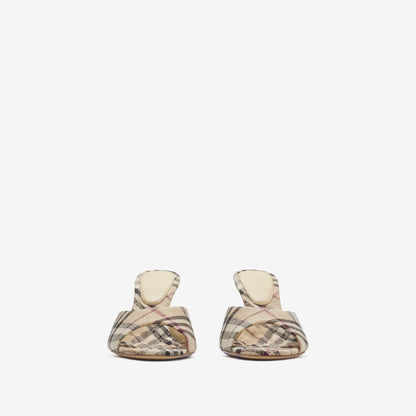 Burberry Check Linen Blend Mews High Mules in Alabaster