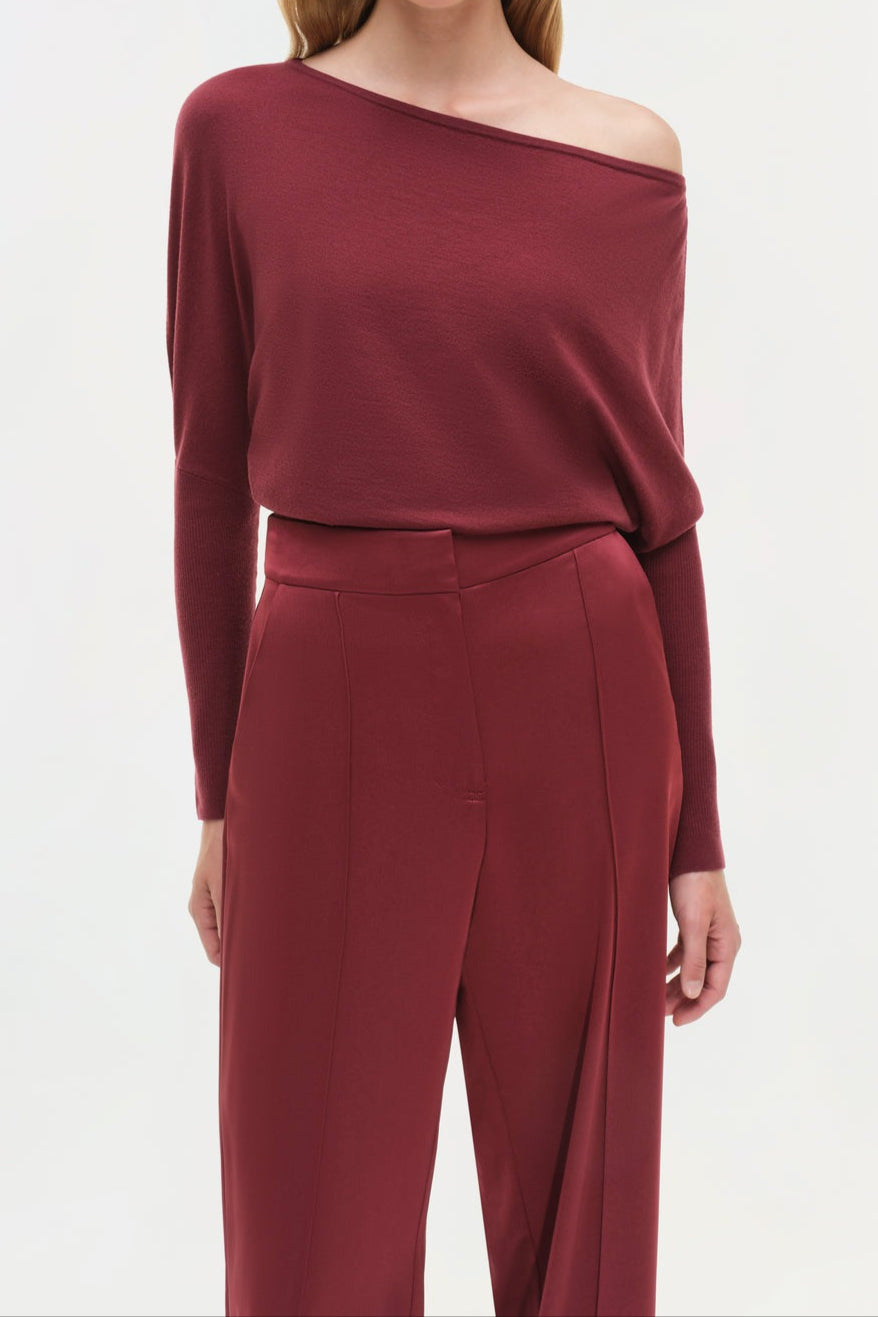 Simkhai Lavina Draped Off Shoulder Sweater in Cranberry
