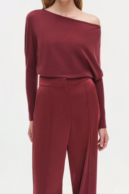 Simkhai Lavina Draped Off Shoulder Sweater in Cranberry