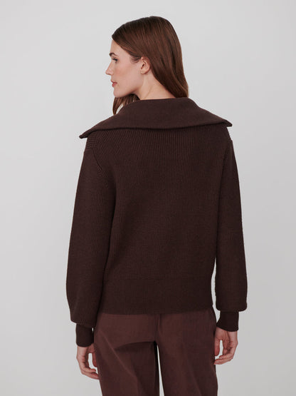 Varley Enrico Zip-Through Knit Jacket in Coffee Bean