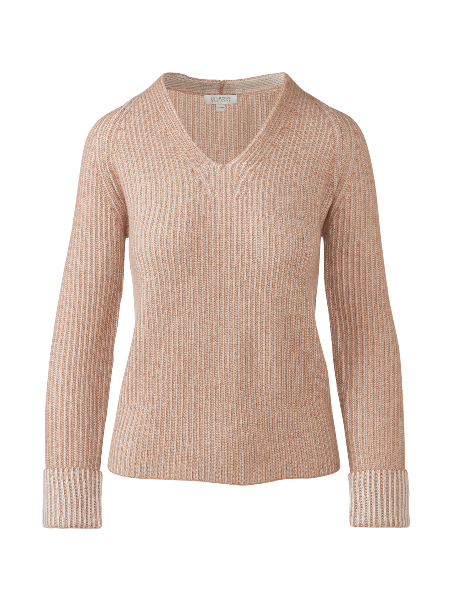Kinross Cashmere Plaited Rib Vee Sweater in Scotch/Agate