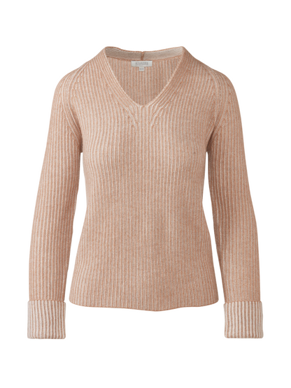Kinross Cashmere Plaited Rib Vee Sweater in Scotch/Agate