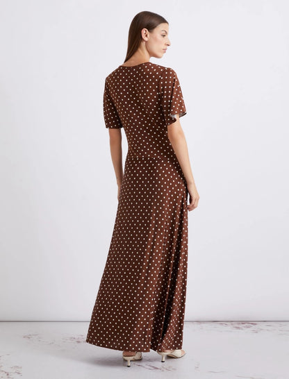 Marella MLSTECA Midi Short Sleeve Dot Dress in Chocolate