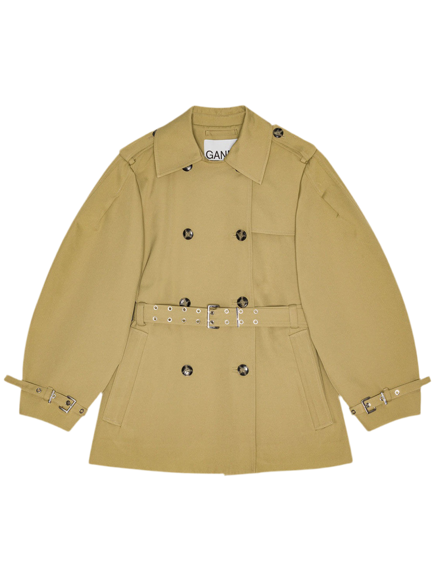 Ganni Beige Heavy Twill Midi Trench Coat in Boa