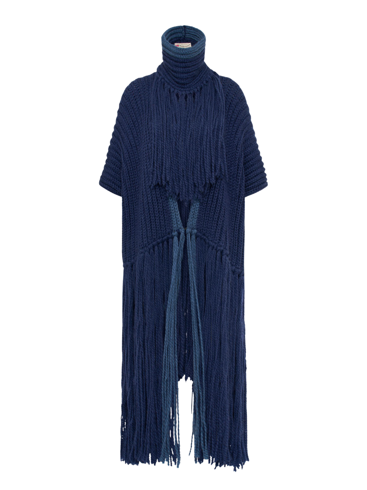 Maison Common Cardigan With Fringe With Scarf in Navy