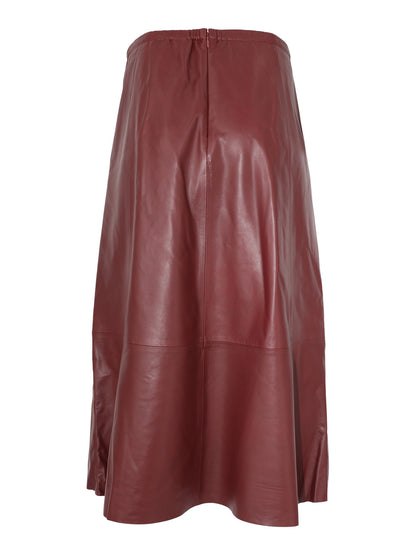 Vince Mid Rise Leather Gathered Skirt in Dark Raspberry