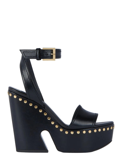Givenchy Clog Platform Sandals in Leather with Studs Detail in Black