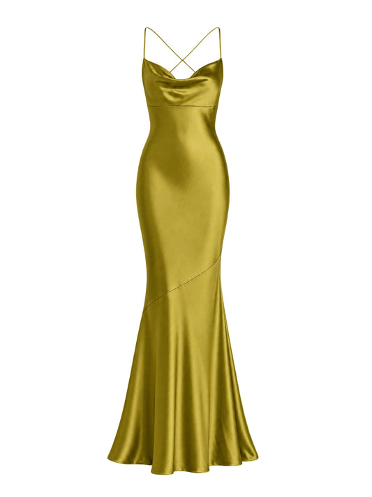 Retrofête Lukka Satin Dress in Basil