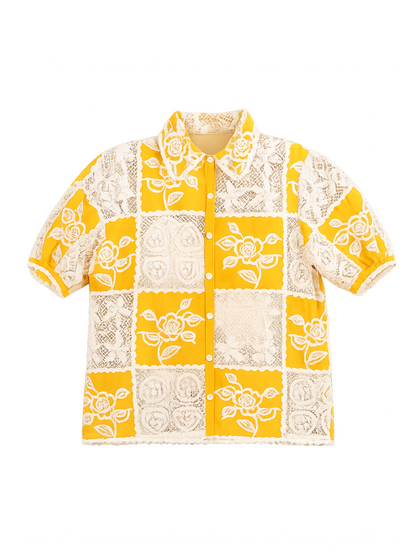 Farm Rio Lace Short Sleeve Shirt in Off-White