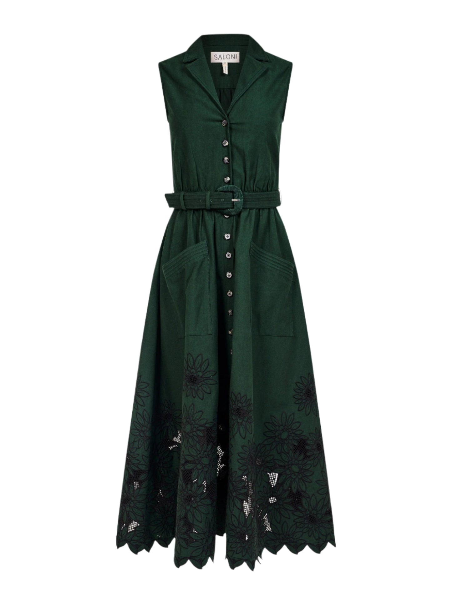 Saloni Kirat Dress in Pine Green Embroidery