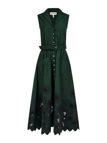 Saloni Kirat Dress in Pine Green Embroidery