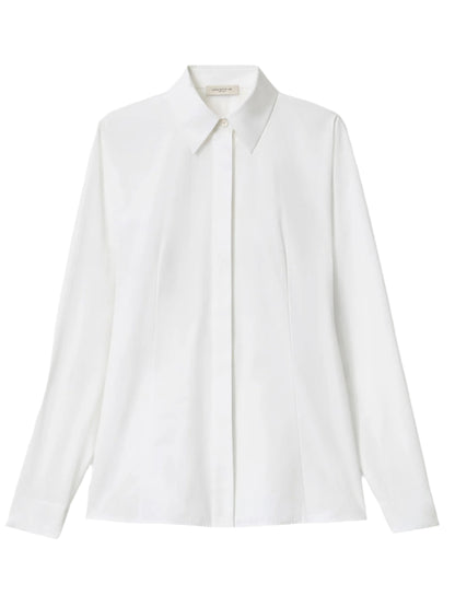 Lafayette 148 Organic Cotton Poplin Pintuck Back Shirt in White