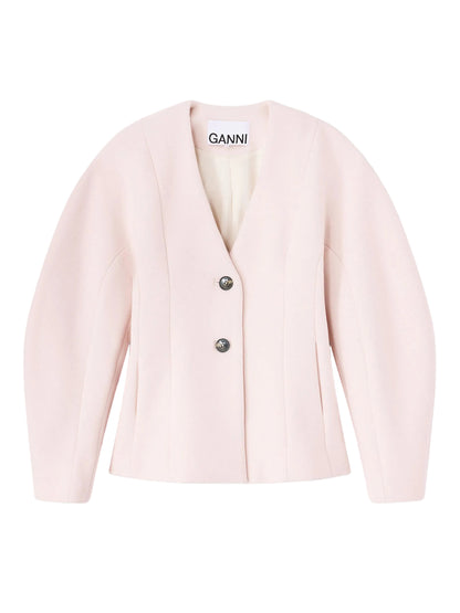 Ganni Peacoat Wool Fitted Blazer in Ballerina