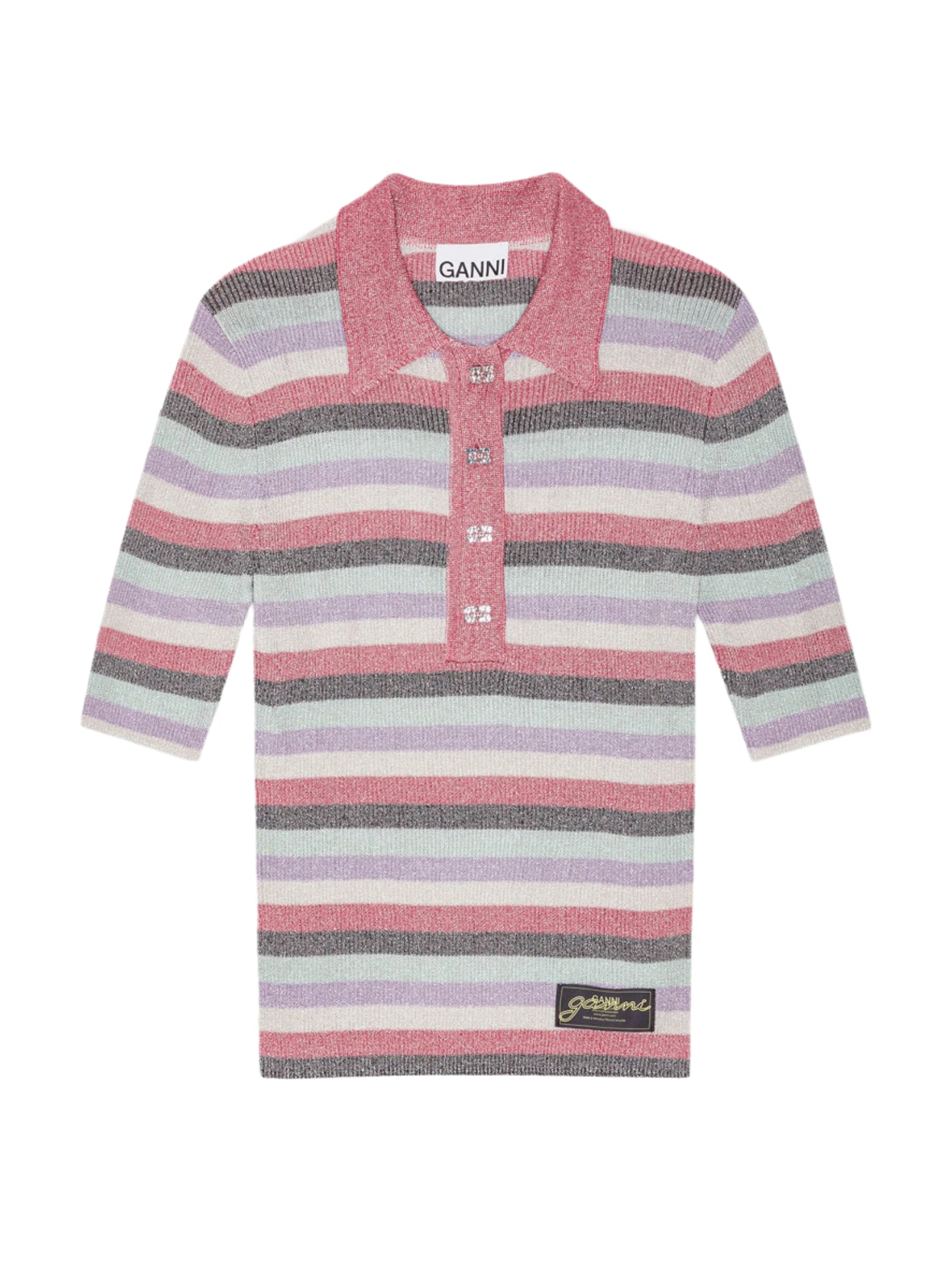 Ganni Light Sparkle Rib Polo in Multicolor
