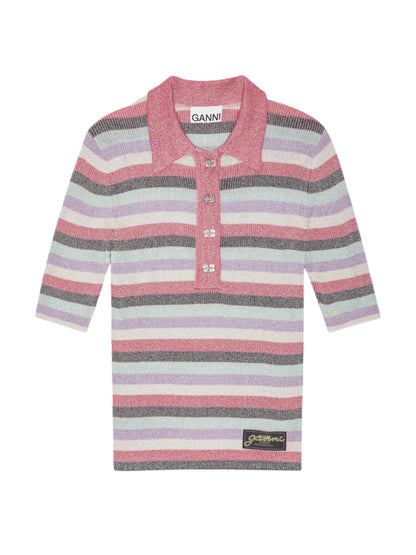 Ganni Light Sparkle Rib Polo in Multicolor
