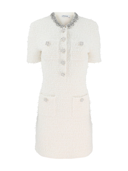 Self-Portrait Cream Textured Knit Mini Dress