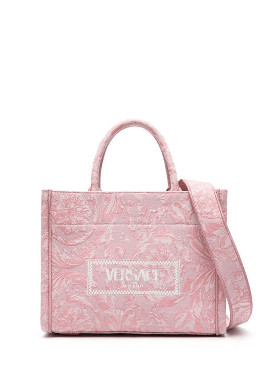 Versace Barocco Athena Small Tote Bag in Pink Print