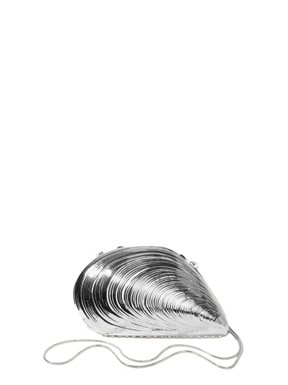 Simkhai Bridget Metal Oyster Clutch in Silver