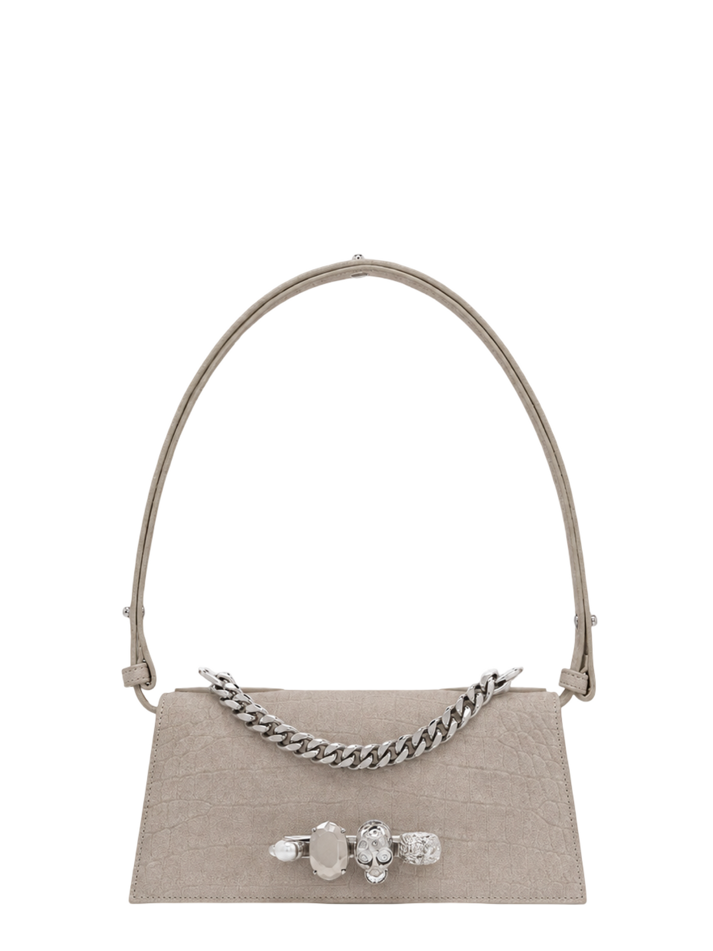 Alexander McQueen Jewelled Mini Shoulder Bag in Putty/Silver