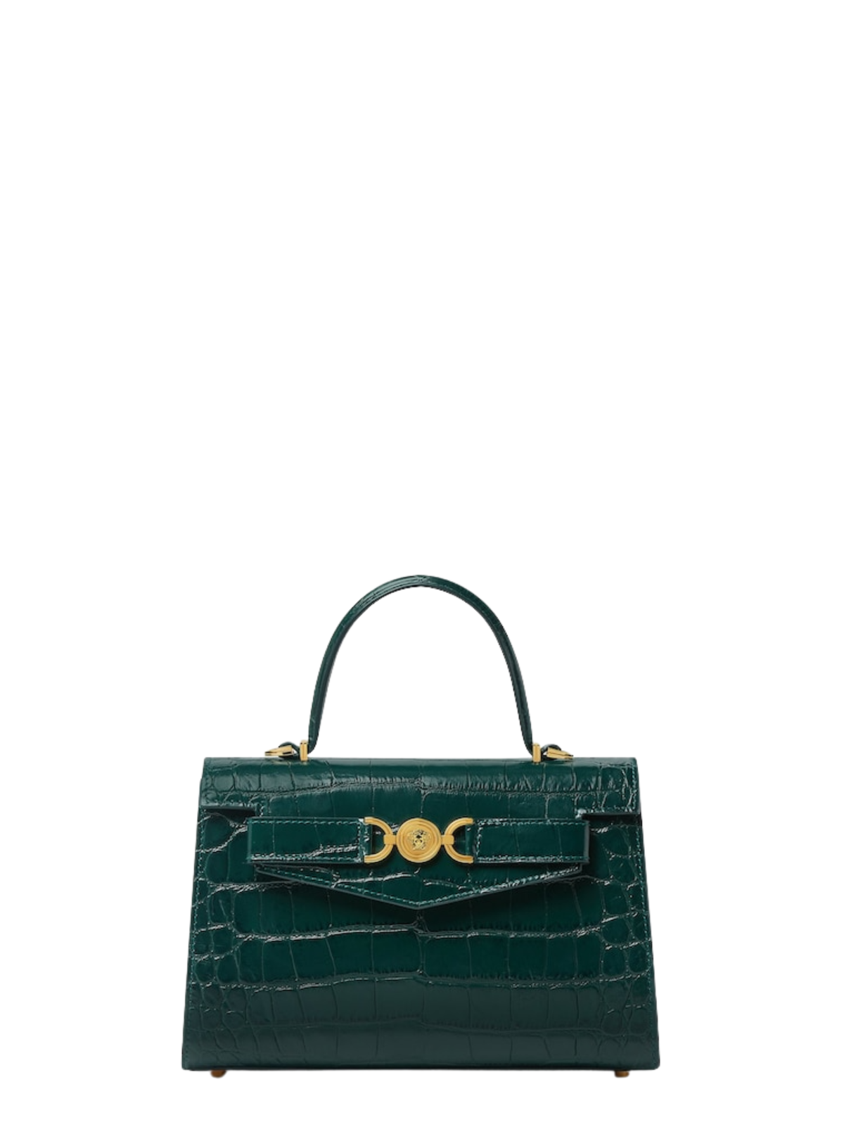 Versace Medium Medusa '95 Croc-Effect Top-Handle in Dark Emerald