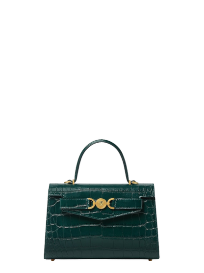 Versace Medium Medusa '95 Croc-Effect Top-Handle in Dark Emerald