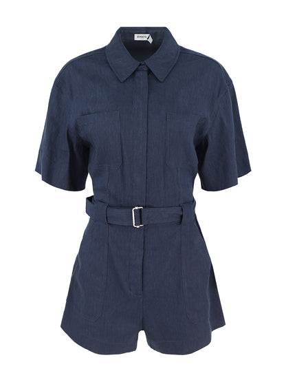 Simkhai Aspen Short Sleeve Romper in Midnight