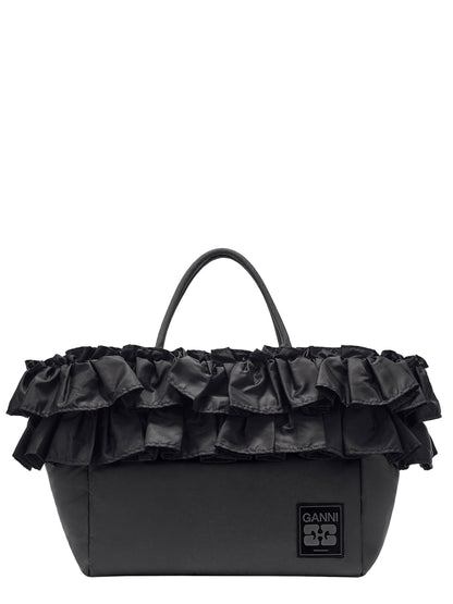 Ganni XXL Ruffle Tote in Black