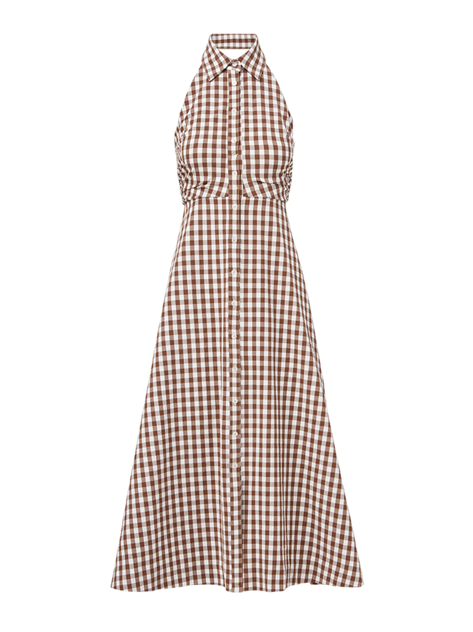 Veronica Beard Mackey Gingham Seersucker Halter Dress in Light Chicory/Dove Veronica Beard Mackey Gingham Seersucker Halter Dress in Light Chicory/Dove