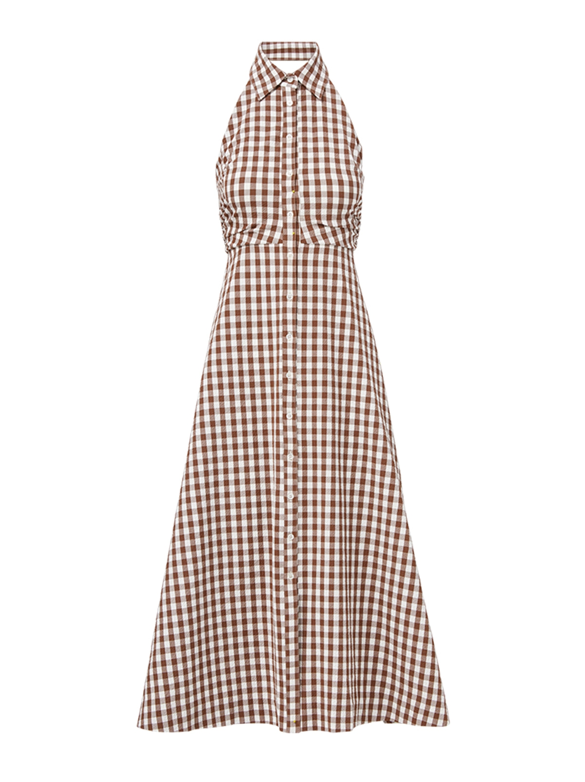 Veronica Beard Mackey Gingham Seersucker Halter Dress in Light Chicory/Dove
