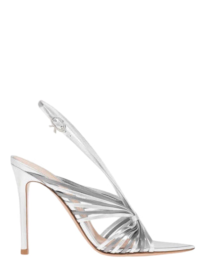 Gianvito Rossi G32784 Muse Nappa Silk Heels in Silver + Steel