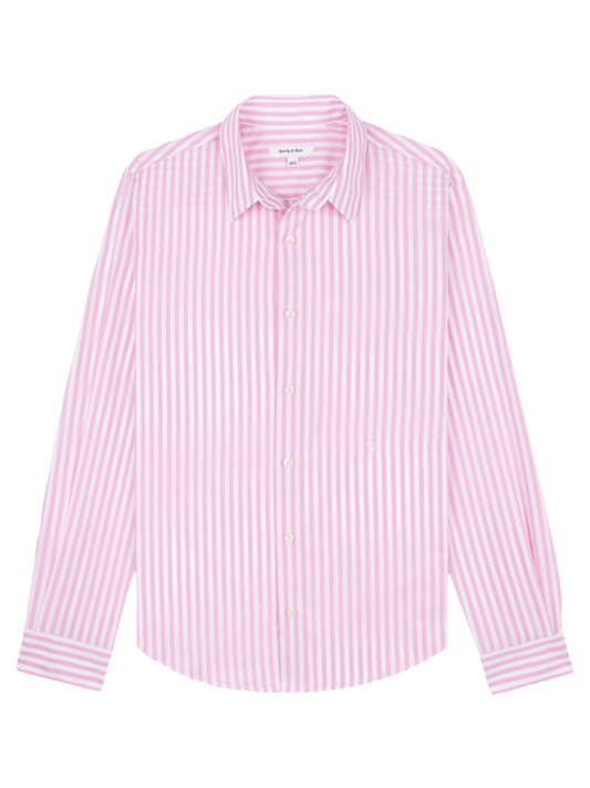 Sporty & Rich Embroidered Button Shirt White/Pink Large Stripe White