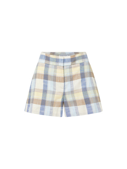 Veronica Beard Allen Plaid Short in Powder Blue Multi
