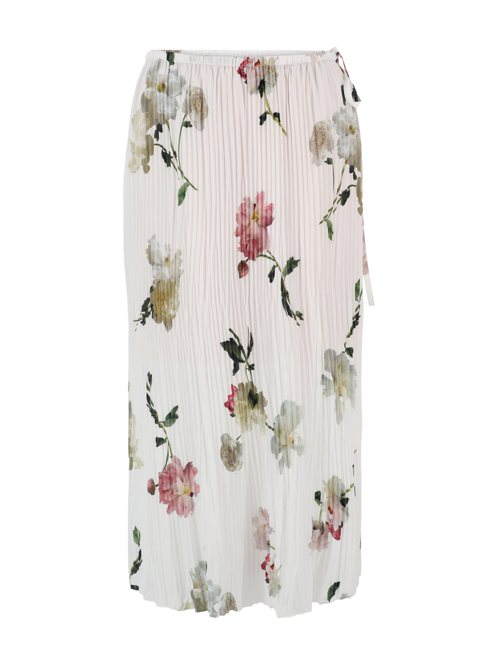 Vince Wilted Peony Pleated Side Tie Skirt in White Peony