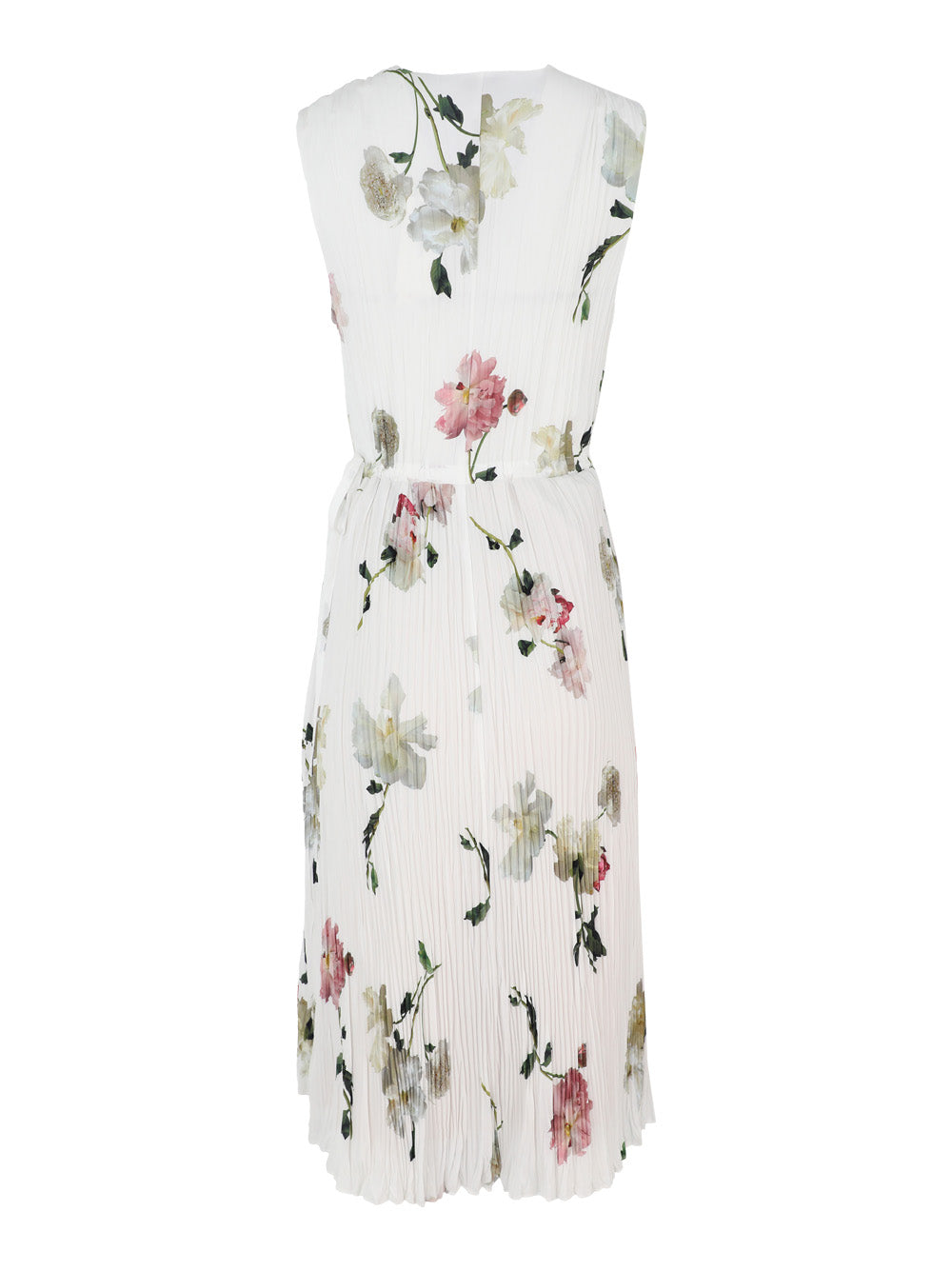 Vince Wilted Peony Pleated V-Neck Dress in White Peony