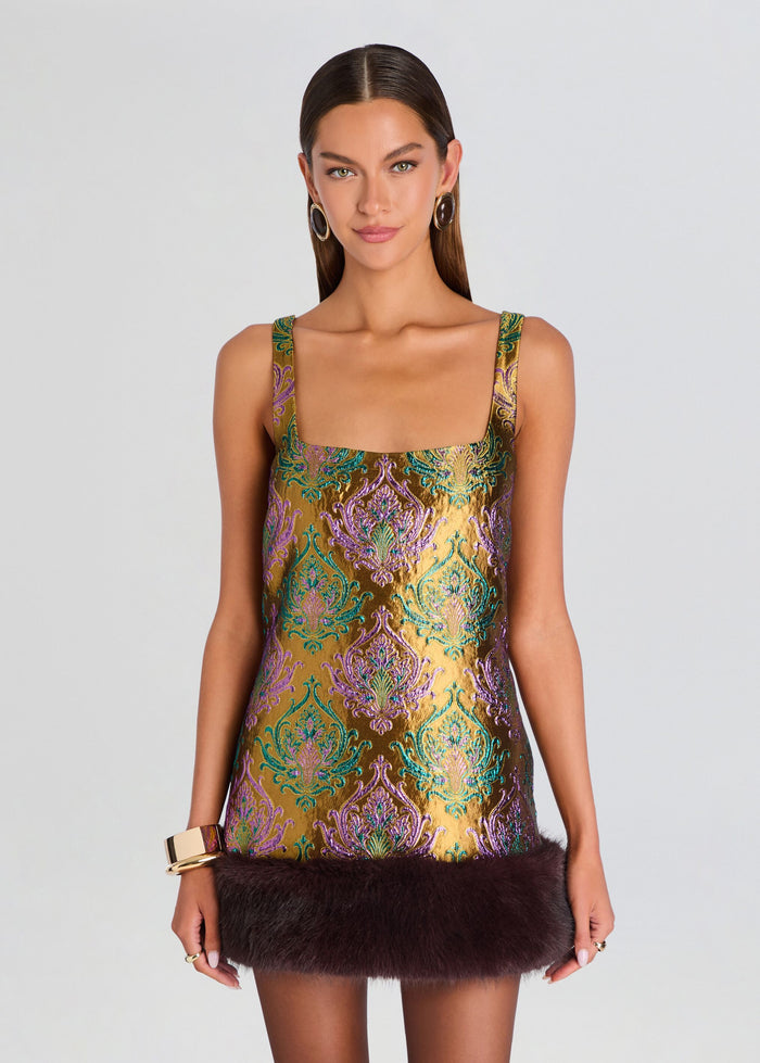 Retrofête Sulvie Brocade Dress in Met Ochre Damask