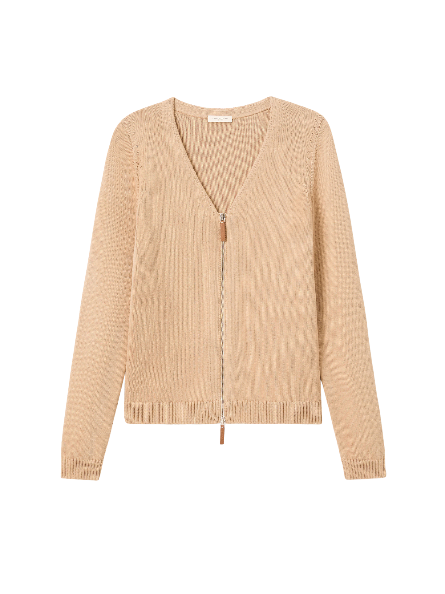 Lafayette Cotton V-Nk Zip Cardigan in Dune