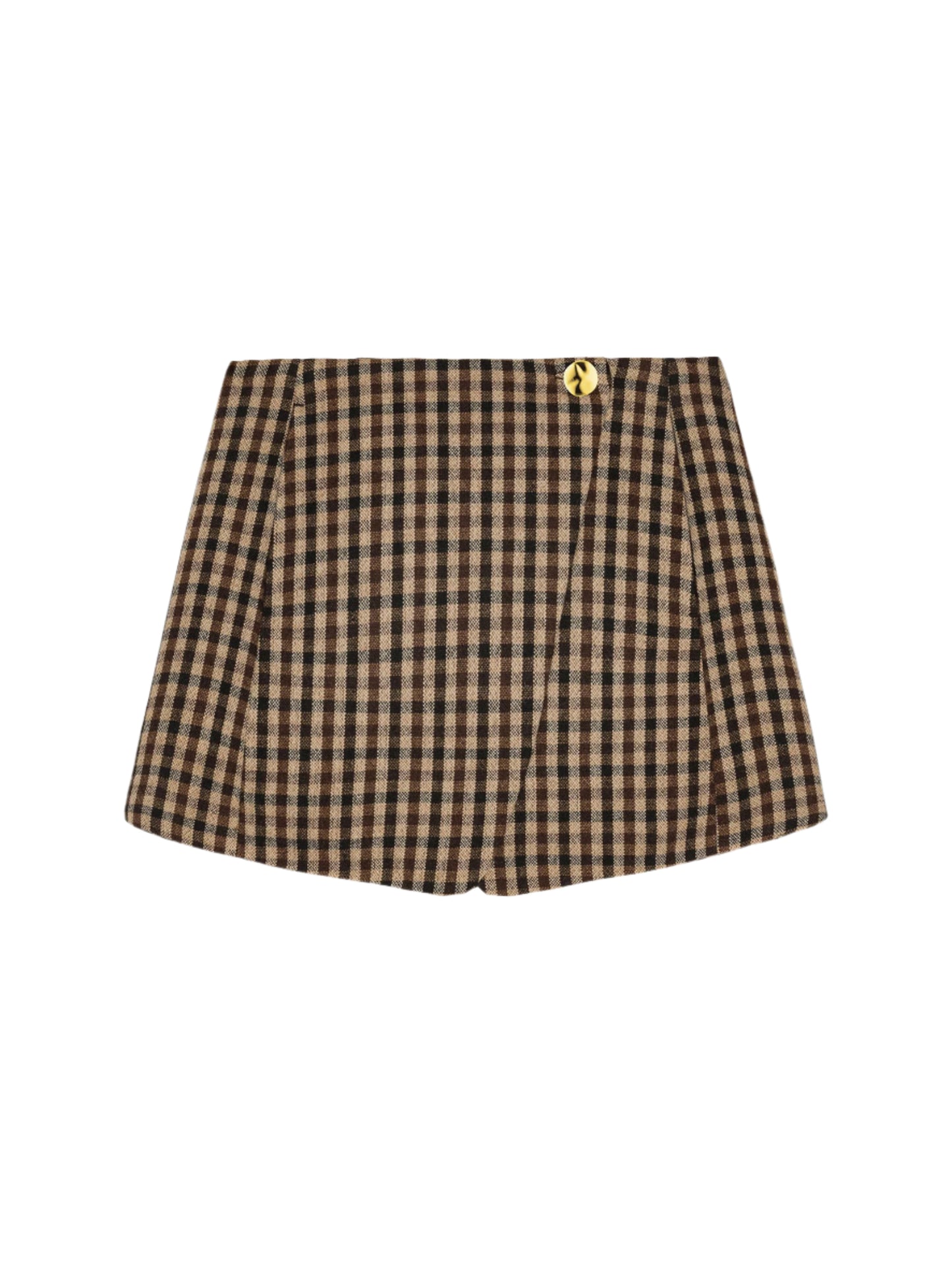 Ganni Check Wool Mini Skirt in Chicory Coffee