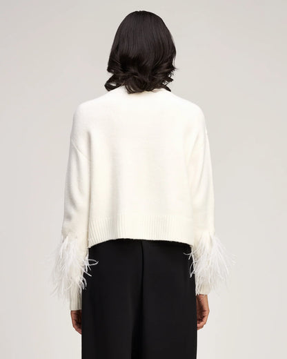 Cinq à Sept Brianne Feather V-Neck Pullover in Ivory