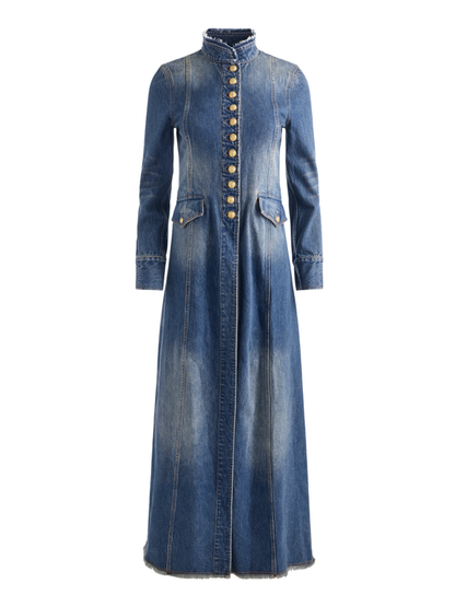 Alice + Olivia Winn Long Denim Military Jacket in Georgetta Vintage Blue