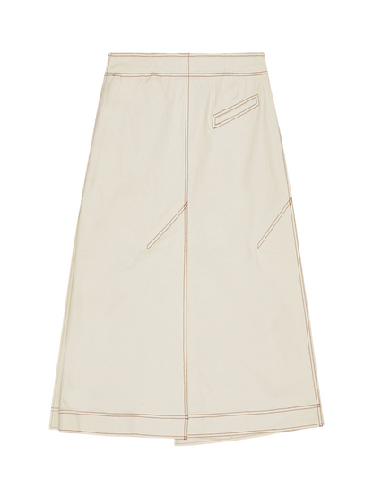 Ganni Herringbone Canvas Long Wrap Skirt in Summer Sand