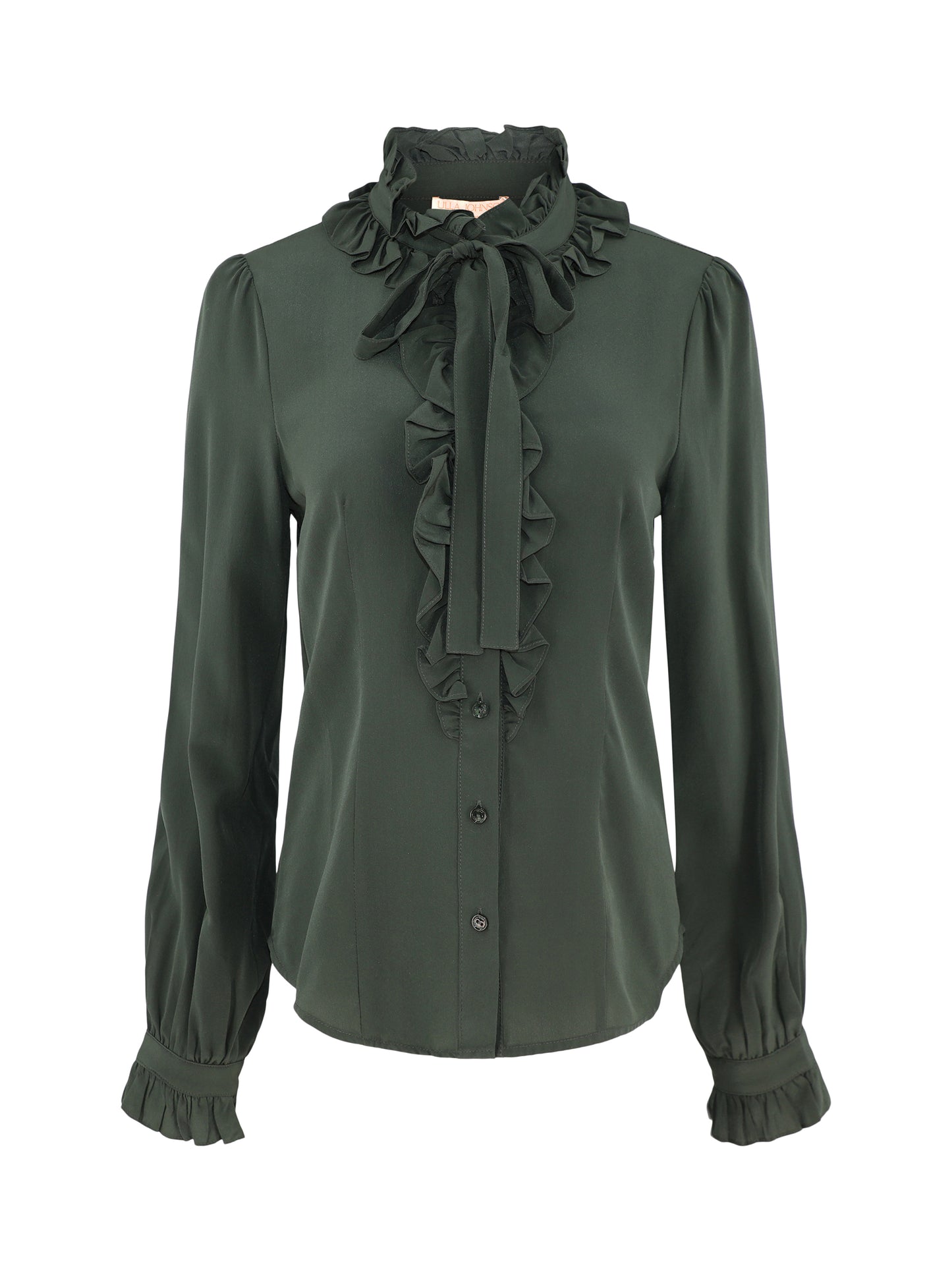 Ulla Johnson Catroux Silk Long Sleeve Button Front Blouse in Cypress