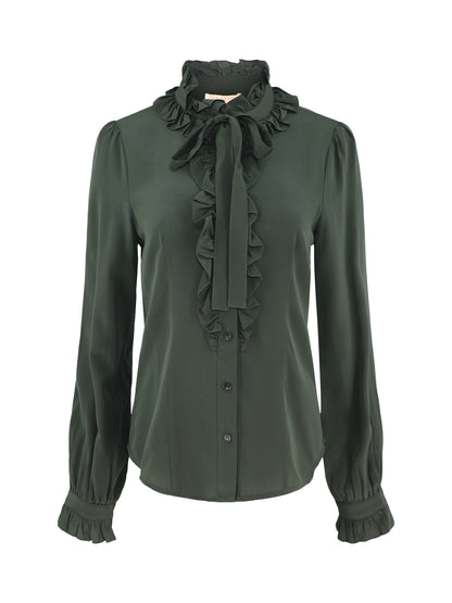 Ulla Johnson Catroux Silk Long Sleeve Button Front Blouse in Cypress