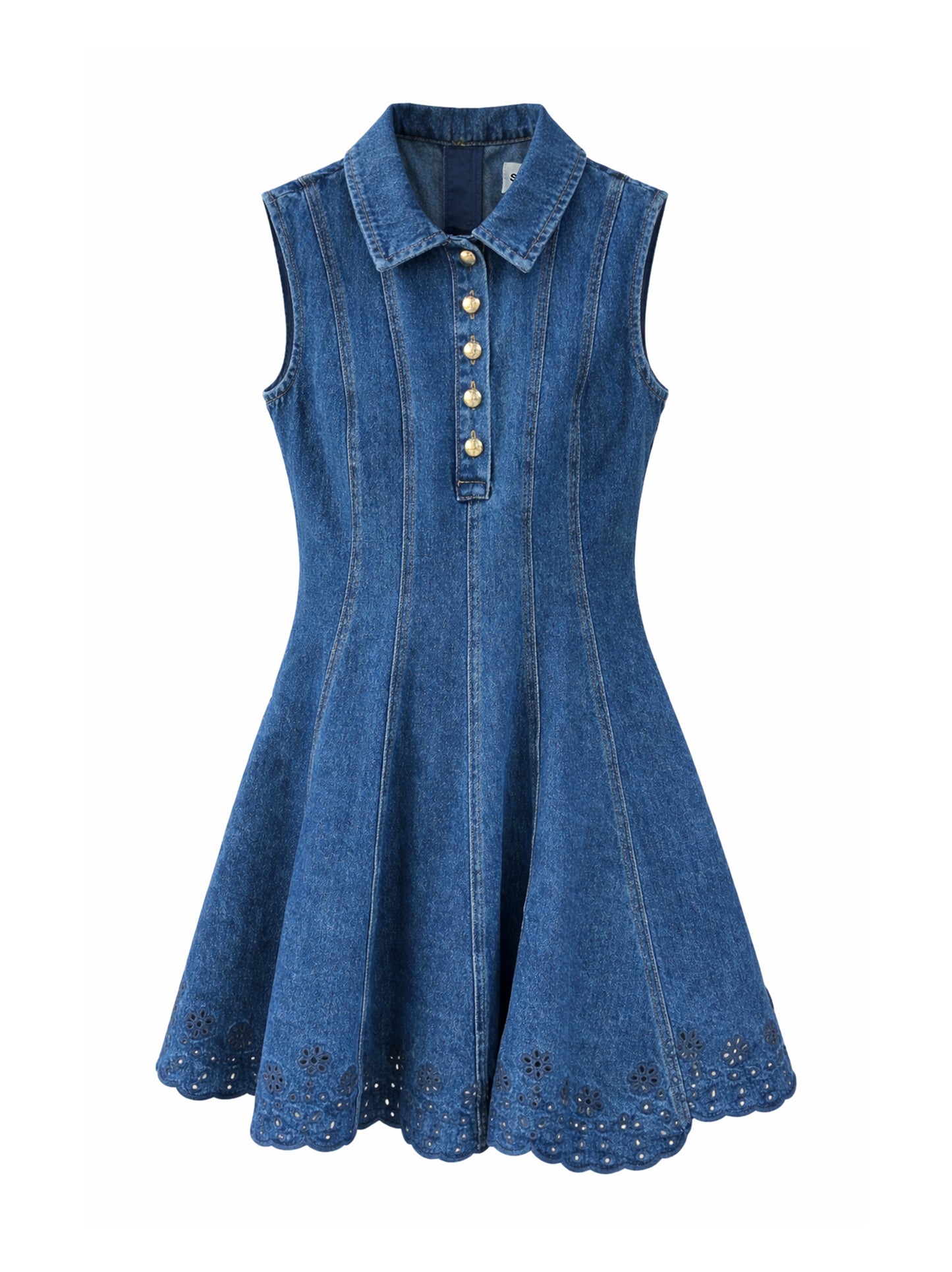 Self-Portrait Denim Broderie Mini Dress in Blue